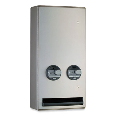 Bobrick ConturaSeries Surface-Mounted Napkin/Tampon Vendor ConturaSeries Surface-Mounted Napkin/Tampon Vendor, 25 Cent Coin Mechanism, 14.5 x 7.13 x 28.5, Stainless Steel