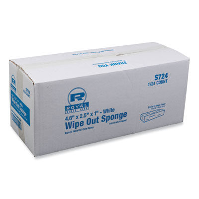 AmerCareRoyal® Medium-Duty Wipe Out Scrubbing Sponge, 4.6 x 2.5, 1" Thick, White, 24/Carton