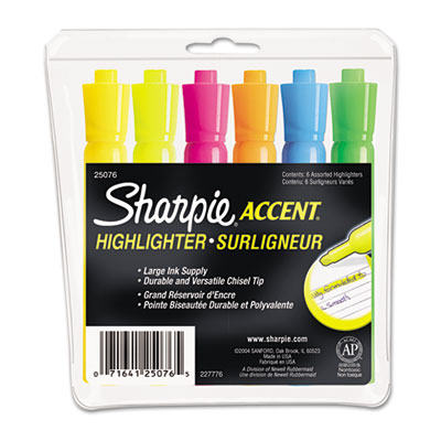 Accent Tank Style Highlighter, Chisel Tip, Assorted Colors, 6/Se
