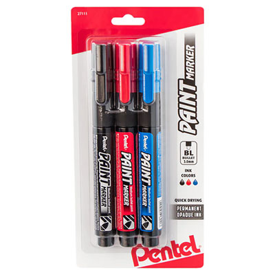 Pentel® Opaque Bullet Tip Paint Markers, Medium Bullet Tip, Assorted Colors, 3/Pack