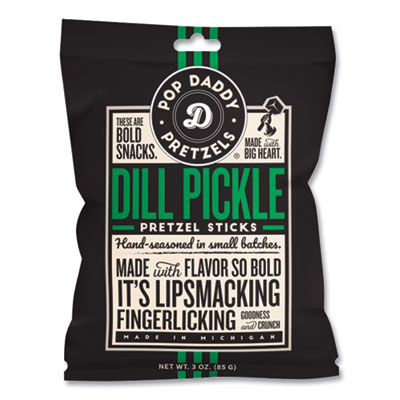 Pop Daddy Dill Pickle Pretzel Sticks Dill Pickle Pretzel Sticks, 3 oz Bag, 15/Carton