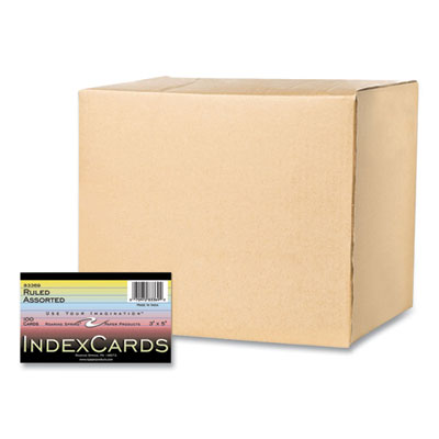 Roaring Spring® Colored Index Cards, 3 x 5, Assorted Colors, 100/Pack, 36 Packs/Carton