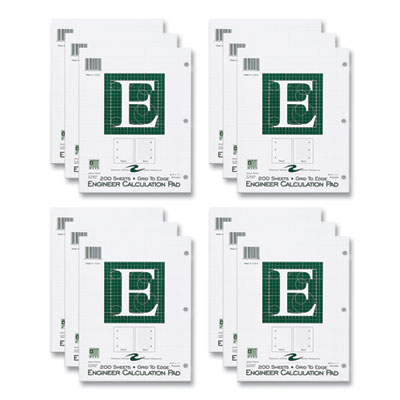 Roaring Spring® Engineer Pad, Data Format (1.25" Margin) and Quadrille Rule (5 sq/in, 1 sq/in), (200) Light Green 8.5 x 11 Sheets, 12/Carton