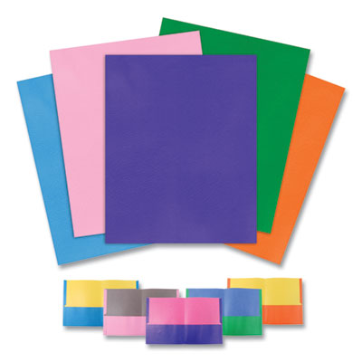 Roaring Spring® Pocket Folder, Dual Color: Interior/Exterior, Accommodates (50) 11 x 8.5 Sheets, Randomly Assorted Colors, 50/Carton
