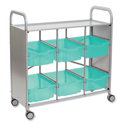 Gratnells Callero Plus Treble Column Trolley with Antimicrobial Protection Callero Plus 3-Column Trolley Set 16, Antimicrobial, Metal, 6 F2 Deep Bins, 40.6" x 17.3" x 41.5", Silver/Translucent Kiwi