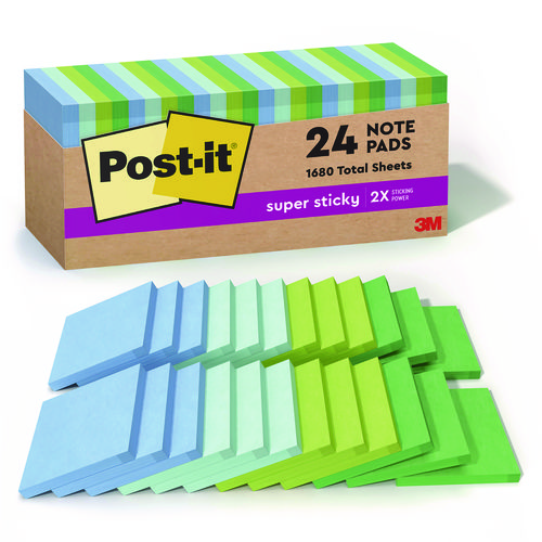 100%25+Recycled+Paper+Super+Sticky+Notes%2C+3%22+x+3%22%2C+Oasis%2C+70+Sheets%2FPad%2C+24+Pads%2FPack