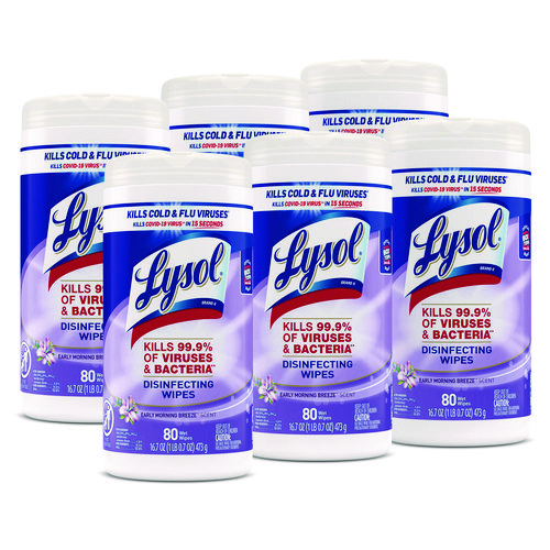 Disinfecting+Wipes%2C+1-Ply%2C+7+x+7.25%2C+Early+Morning+Breeze%2C+White%2C+80+Wipes%2FCanister%2C+6+Canisters%2FCarton