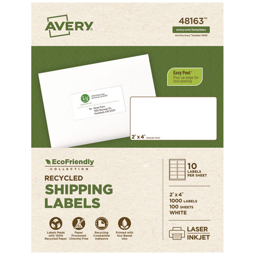 EcoFriendly+Mailing+Labels%2C+Inkjet%2FLaser+Printers%2C+2+x+4%2C+White%2C+10%2FSheet%2C+100+Sheets%2FPack