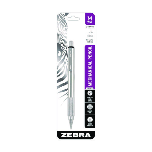 M-701+Mechanical+Pencil%2C+0.7+mm%2C+F+%28%232.5%29%2C+Black+Lead%2C+Silver+Barrel