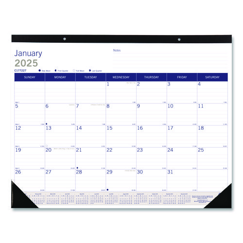 DuraGlobe+Monthly+Desk+Pad+Calendar%2C+22+x+17%2C+White%2FBlue%2FGray+Sheets%2C+Black+Binding%2FCorners%2C+12-Month+%28Jan+to+Dec%29%3A+2025