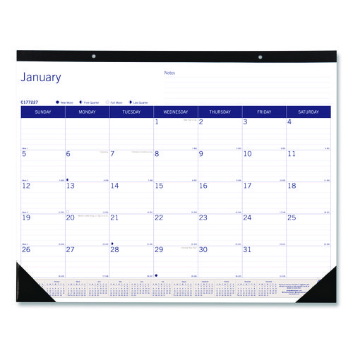 DuraGlobe+Monthly+Desk+Pad+Calendar%2C+22+x+17%2C+White%2FBlue%2FGray+Sheets%2C+Black+Binding%2FCorners%2C+12-Month+%28Jan+to+Dec%29%3A+2025