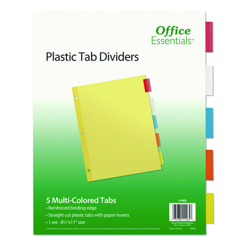 Plastic+Insertable+Dividers%2C+5-Tab%2C+11+x+8.5%2C+Assorted+Tabs%2C+1+Set