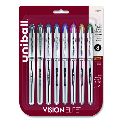 VISION+ELITE+Hybrid+Gel+Pen%2C+Stick%2C+Fine+0.5+mm%2C+Assorted+Ink+and+Barrel+Colors%2C+8%2FPack