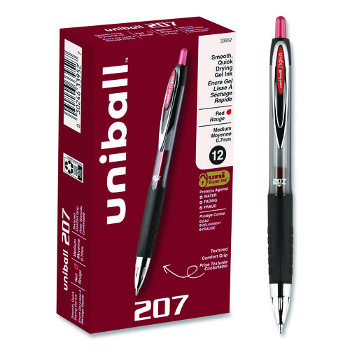 Signo+207+Gel+Pen%2C+Retractable%2C+Medium+0.7+mm%2C+Red+Ink%2C+Smoke%2FBlack%2FRed+Barrel%2C+Dozen