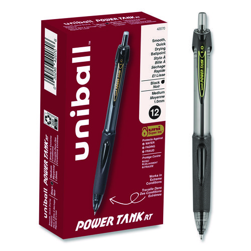 Power+Tank+RT+Ballpoint+Pen%2C+Retractable%2C+Bold+1+mm%2C+Black+Ink%2C+Smoke%2FBlack+Barrel%2C+Dozen