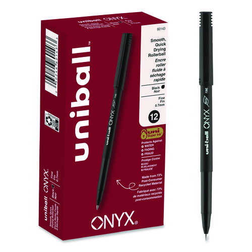 ONYX+Rollerball+Pen%2C+Stick%2C+Fine+0.7+mm%2C+Black+Ink%2C+Black+Barrel%2C+Dozen