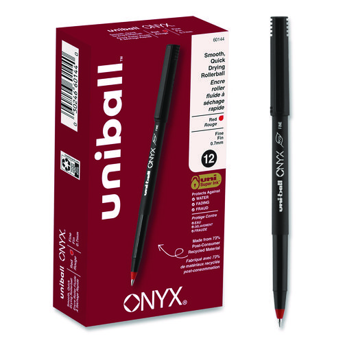 ONYX+Rollerball+Pen%2C+Stick%2C+Fine+0.7+mm%2C+Red+Ink%2C+Black%2FRed+Barrel%2C+Dozen