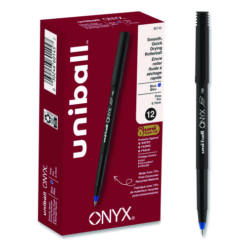 ONYX+Rollerball+Pen%2C+Stick%2C+Fine+0.7+mm%2C+Blue+Ink%2C+Black%2FBlue+Barrel%2C+Dozen