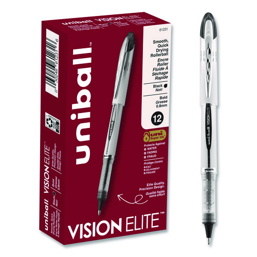 VISION+ELITE+Hybrid+Gel+Pen%2C+Stick%2C+Bold+0.8+mm%2C+Black+Ink%2C+White%2FBlack%2FClear+Barrel