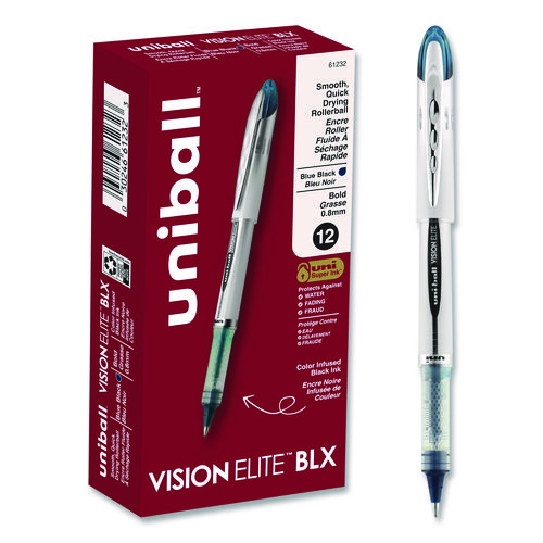 VISION+ELITE+BLX+Series+Hybrid+Gel+Pen%2C+Stick%2C+Bold+0.8+mm%2C+Blue-Infused+Black+Ink%2C+White%2FBlue%2FClear+Barrel