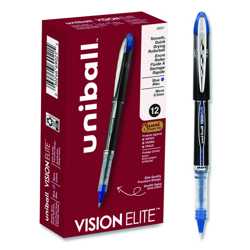 VISION+ELITE+Hybrid+Gel+Pen%2C+Stick%2C+Extra-Fine+0.5+mm%2C+Blue+Ink%2C+Black%2FBlue%2FClear+Barrel