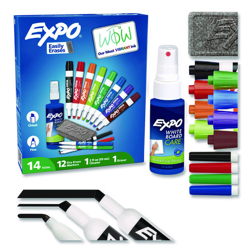 Low-Odor+Dry+Erase+Marker%2C+Eraser+and+Cleaner+Kit%2C+Medium+Assorted+Tips%2C+Assorted+Colors%2C+12%2FSet