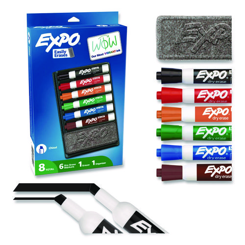 Low-Odor+Dry+Erase+Marker+and+Organizer+Kit%2C+Broad+Chisel+Tip%2C+Assorted+Colors%2C+6%2FSet