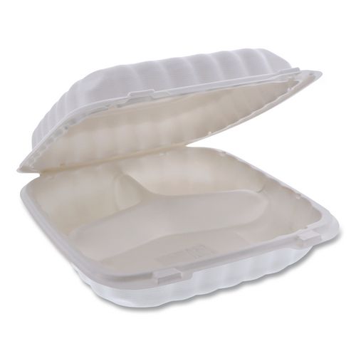 EarthChoice+SmartLock+Microwavable+MFPP+Hinged+Lid+Container%2C+3+Compartments%2C+9+x+9+x+3.1%2C+White%2C+Plastic%2C+120%2FCarton