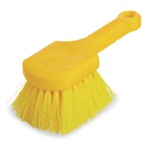 Long+Handle+Scrub%2C+Yellow+Synthetic+Bristles%2C+8%22+Brush%2C+8%22+Gray+Plastic+Handle