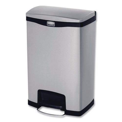 Slim+Jim+Stainless+Steel+Step-On+Container%2C+Front+Step+Style%2C+13+gal%2C+Stainless+Steel%2C+Black