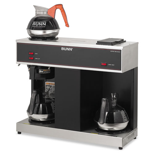 BUNVPS Bunn Pour-O-Matic Three-Burner Pour-Over Coffee Brewer, Stainless Steel, Black