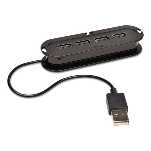 USB 2.0超迷你紧凑型集线器与电源适配器，4端口，黑色