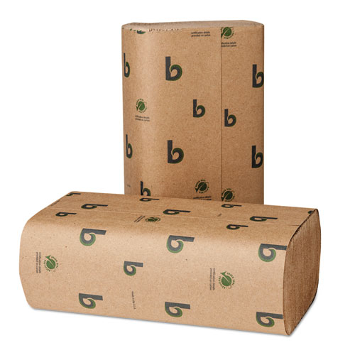 木板路绿色多叠毛巾9.3 x 9.5、天然白色，250/包，16包/纸箱