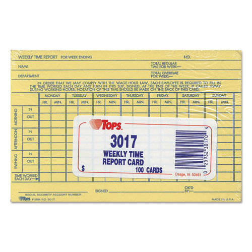 Employee Time Report Card, Weekly, 6 x 4, 100/Pack BOSS Office and