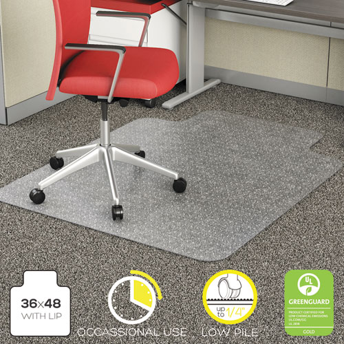 EconoMat偶尔使用椅垫，低绒地毯，卷，36 x 48，唇，透明