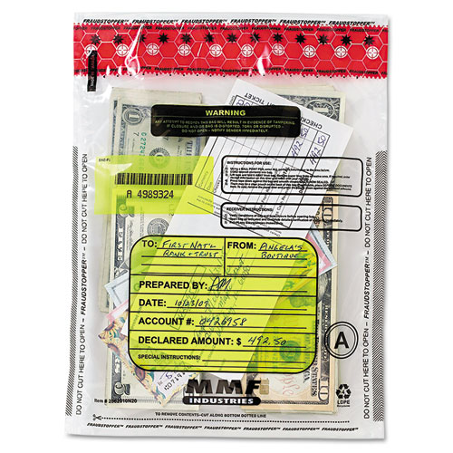 Tamper Evident Deposit/ Cash Bags, Plastic, 9 x 12, Clear, 100 Bags