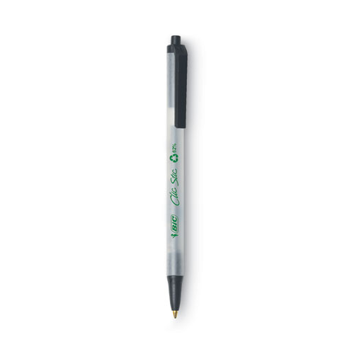 Ecolutions Clic圆珠笔，可伸缩，中1毫米，黑色墨水，透明桶，一打