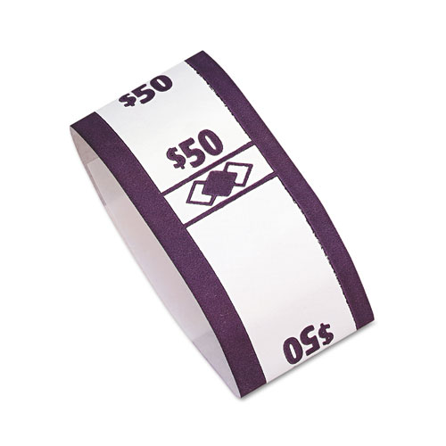 ColorCoded Kraft Currency Straps, Dollar Bill, 50, SelfAdhesive