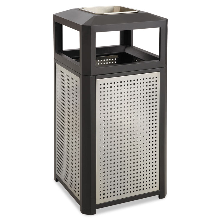 ASHTRAY-TOP EVOS SERIES STEEL WASTE CONTAINER, 38 GAL, BLACK redirect to product page