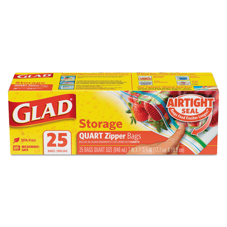 Zipper Food Storage Plastic Bags, Quart Size, 7.75 x 7, Clear, 25 Bags/Box, 12 Boxes/Carton