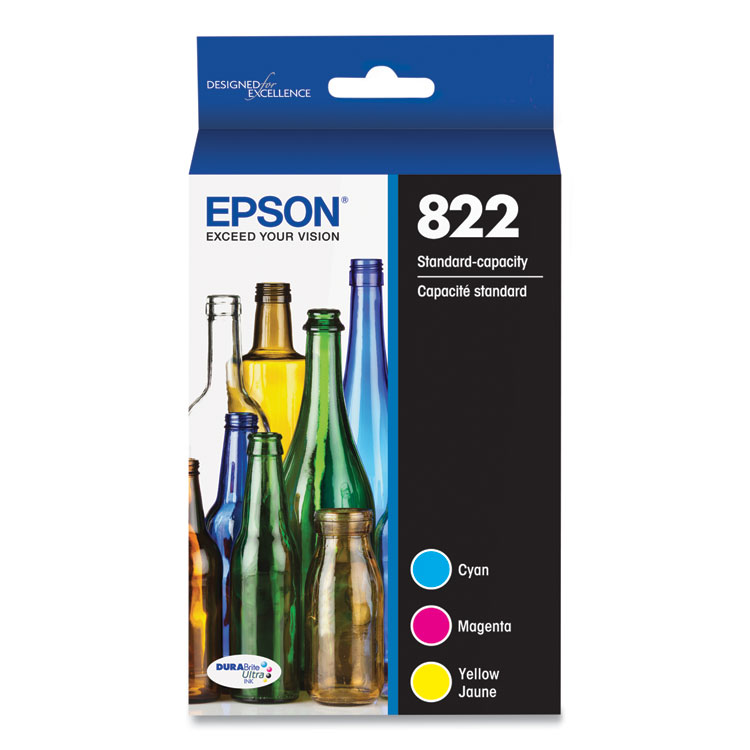 T822520S Epson (T822) Standard Capacity C/M/Y Ink Cartridge Combo Pack W/Sensormatic 