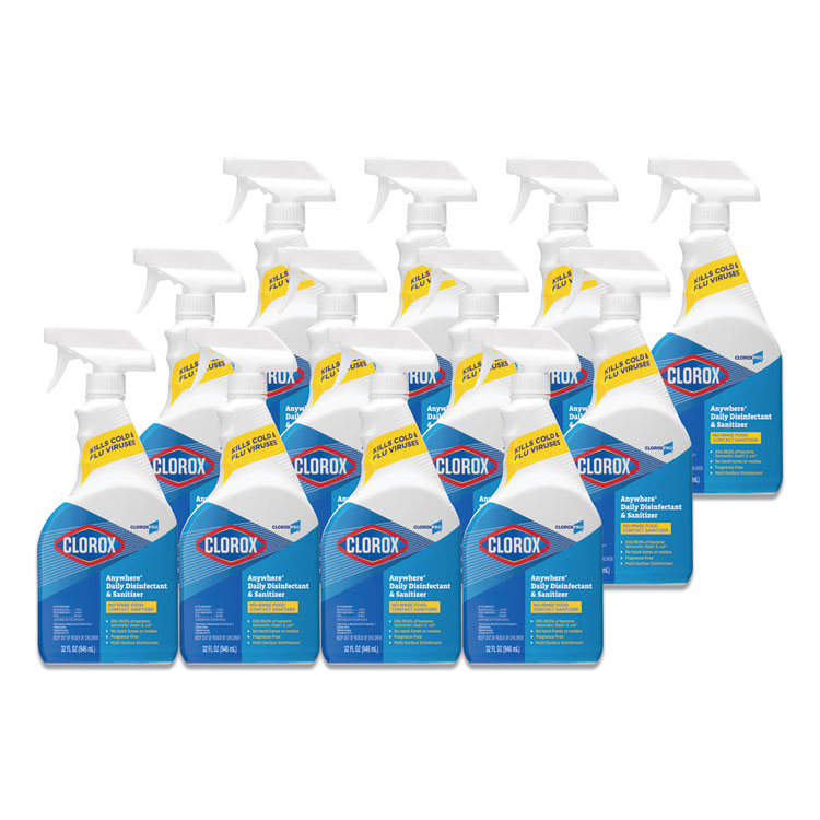 Clorox Anywhere Hard Surface Sanitizing Spray, 32 oz Spray Bottle, 12/Carton