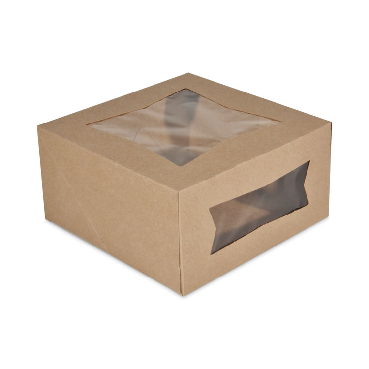 Kraft Window Bakery Boxes, 8 x 8 x 4, Brown, Paper, 150/Carton