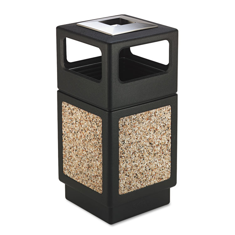 CANMELEON ASH/TRASH RECEPTACLE, SQUARE, AGGREGATE/POLYETHYLENE, 38 GAL, BLACK redirect to product page