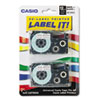 Casio® Tape Cassettes for KL Label Makers, 12mm x 26ft, Black on White, 2/Pack
