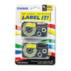 Casio® Tape Cassettes for KL Label Makers, 18mm x 26ft, Black on Yellow, 2/Pack