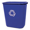 Rubbermaid® Commercial Medium Deskside Recycling Container, Rectangular, Plastic, 28 1/8 qt, Blue