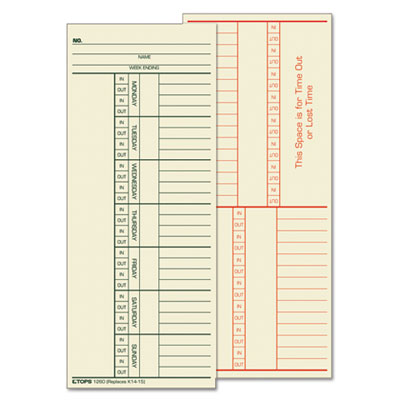 TOP1276 Time Card for Cincinnati/Lathem/Simplex/Acroprint 