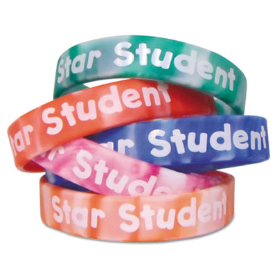 Two-toned star student wristbands, 5 designs, assorted colors, 10/pack, sold as 1 package