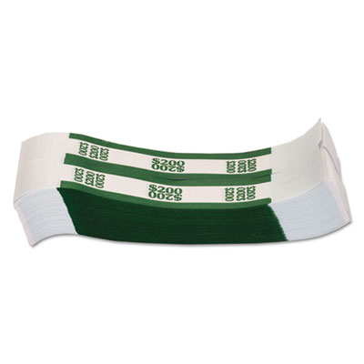 Currency straps, green, $200 in dollar bills, 1000 bands/pack, sold as 1 package